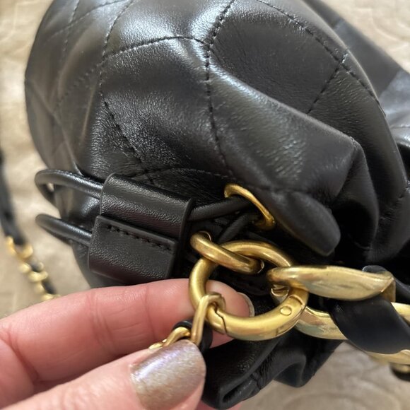 Neiman Marcus Lambskin Leather Small Top Handle Bucket Bag - Picture 5 of 6